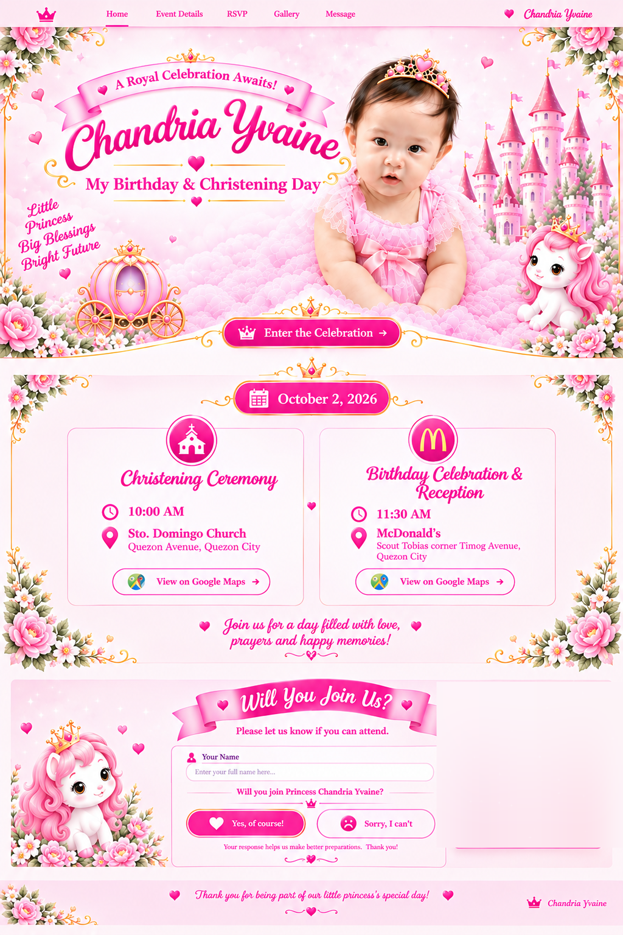 Chandria Yvaine birthday and christening invitation